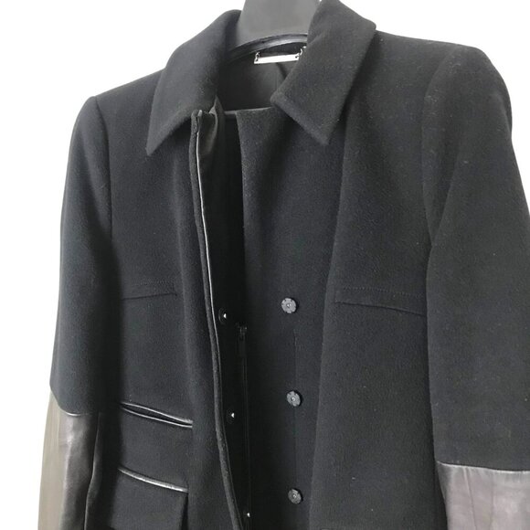 Diane Von Furstenberg Sterling Wool-Cashmere CoatWith Leather Details Size 8 - Picture 7 of 10